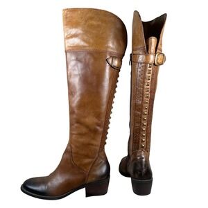 Vince Camuto Womens Brown Leather Studded Knee Riding Boots Bollo Moto Boho